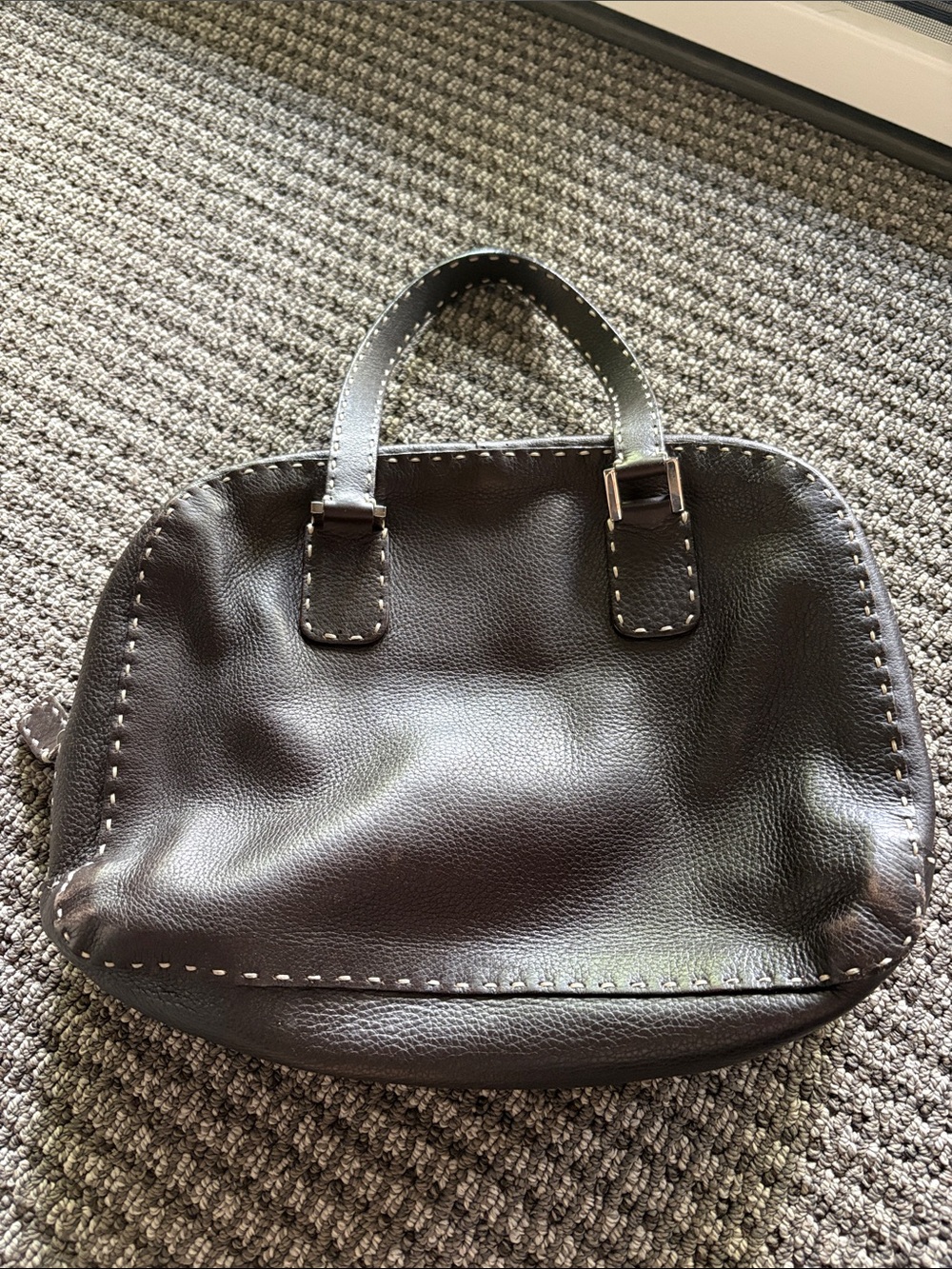 Fendi Dark Brown Brown Leather Top-Handle Purse